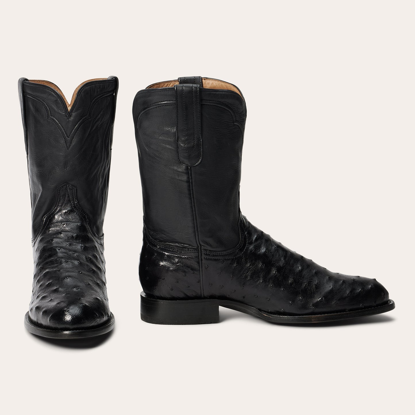 Men's Stetson Austin Ostrich Boots Round Toe Handcrafted Black
