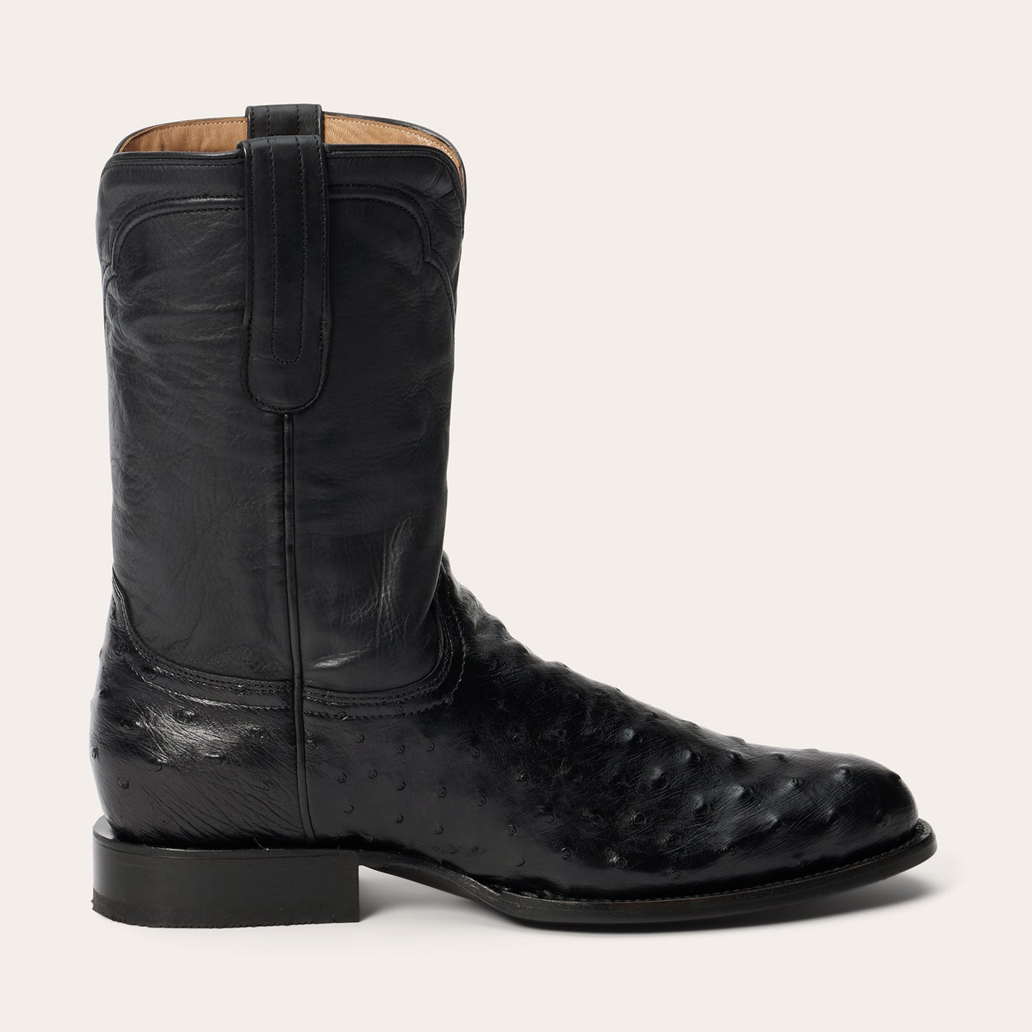 Men's Stetson Austin Ostrich Boots Round Toe Handcrafted Black