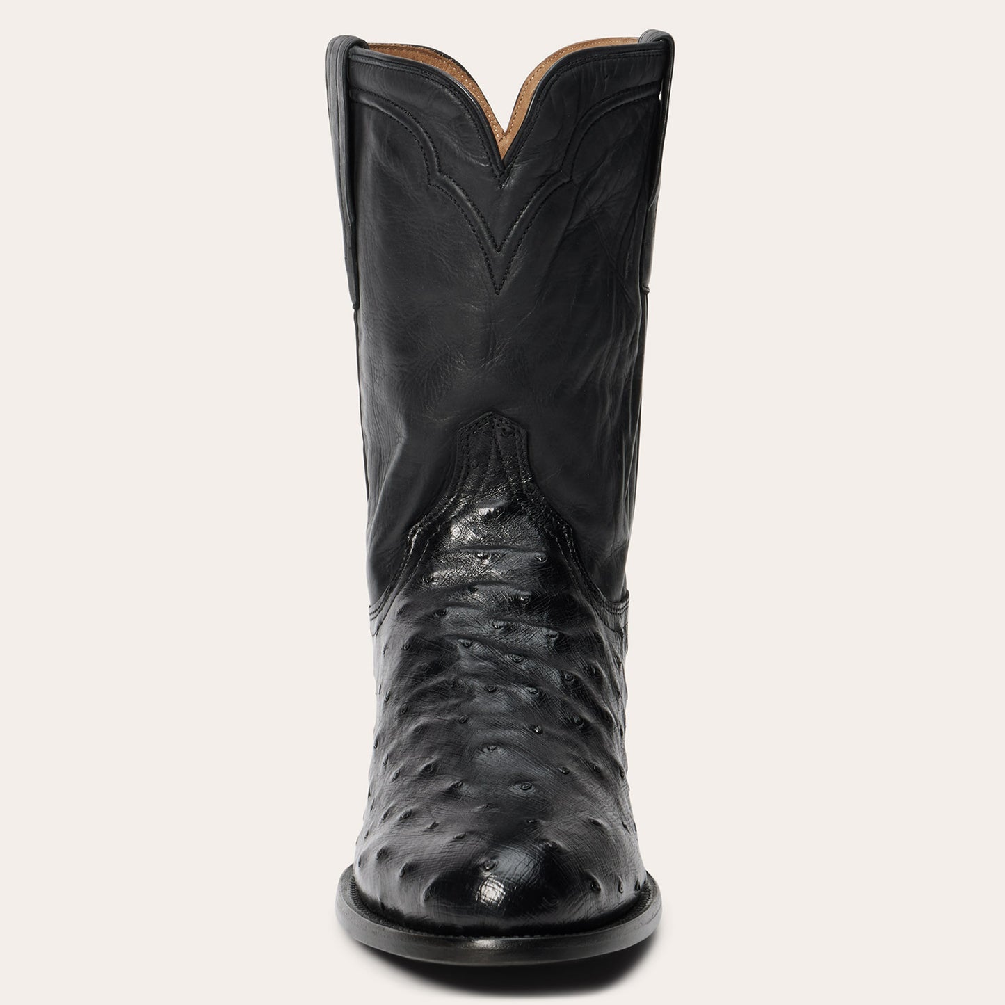 Men's Stetson Austin Ostrich Boots Round Toe Handcrafted Black