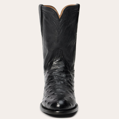 Men's Stetson Austin Ostrich Boots Round Toe Handcrafted Black