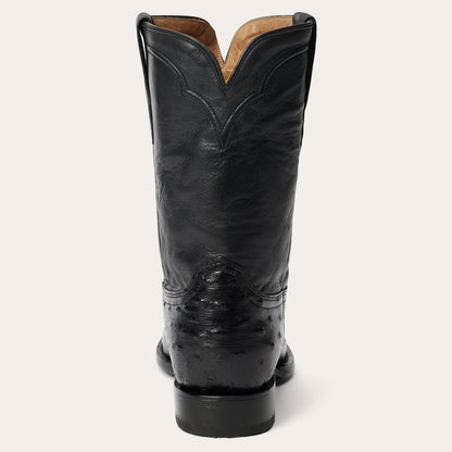 Men's Stetson Austin Ostrich Boots Round Toe Handcrafted Black