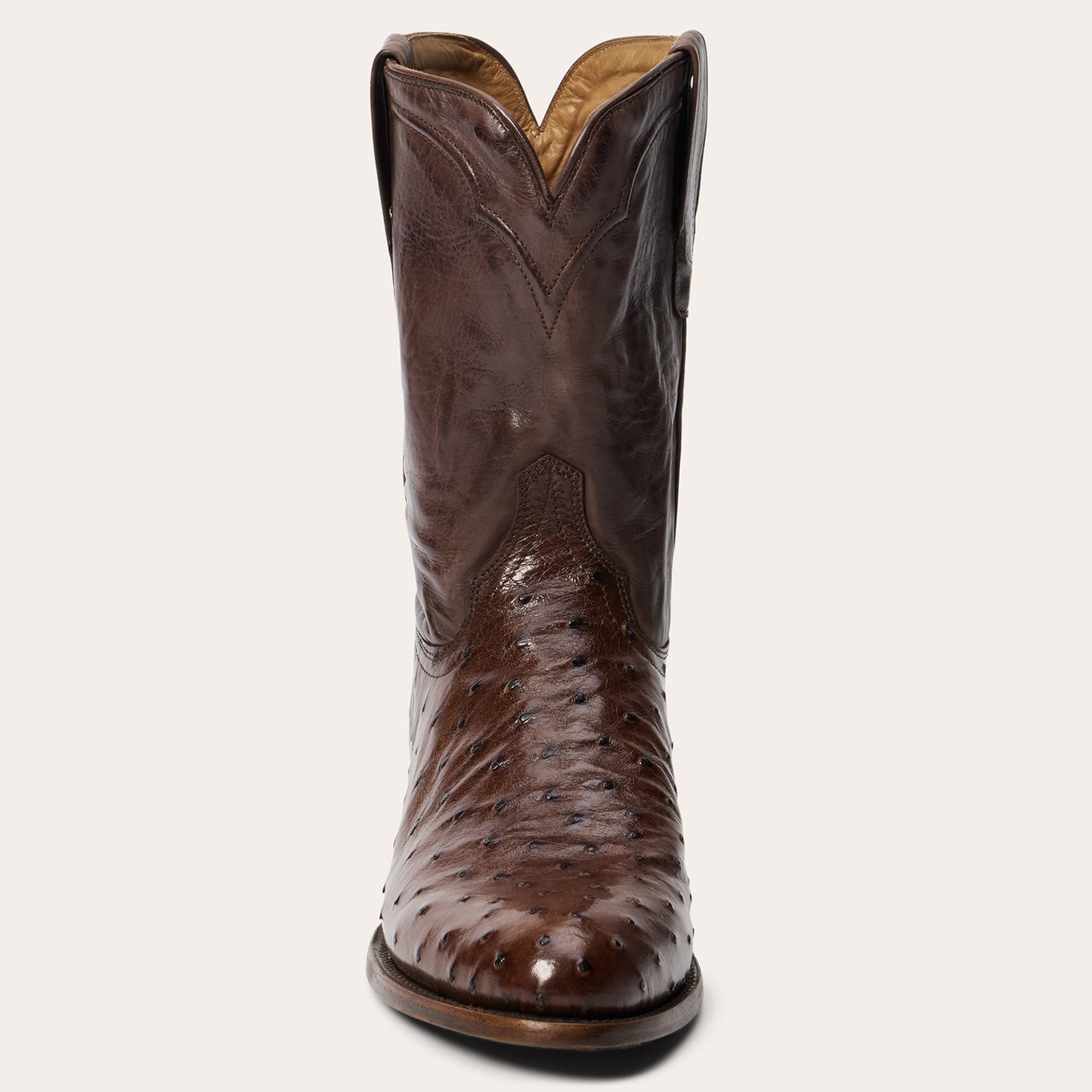 Men's Stetson Austin Ostrich Boots Handcrafted Round Toe Brown