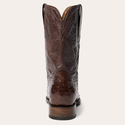 Men's Stetson Austin Ostrich Boots Handcrafted Round Toe Brown