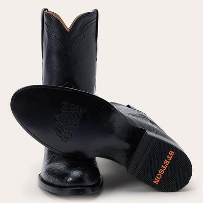 Men's Stetson Clay Ostrich Boots Handcrafted Round Toe Black