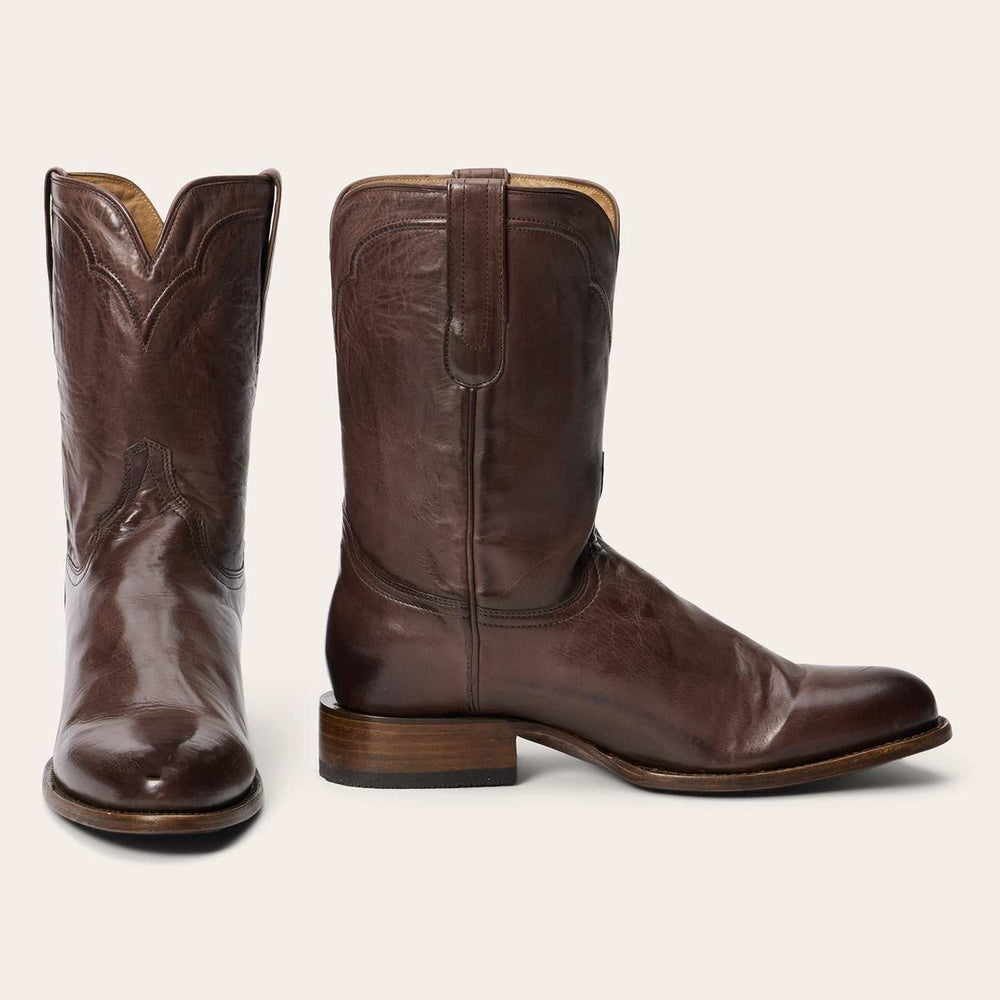 Men's Stetson Cassidy Roper Boots Round Toe Handcrafted Brown