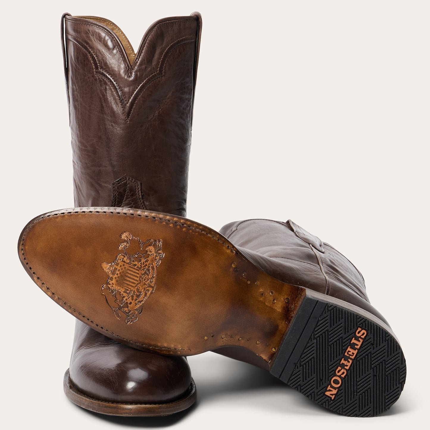 Stetson Cassidy Roper Boots für Herren, runde Zehenpartie, handgefertigt, Braun