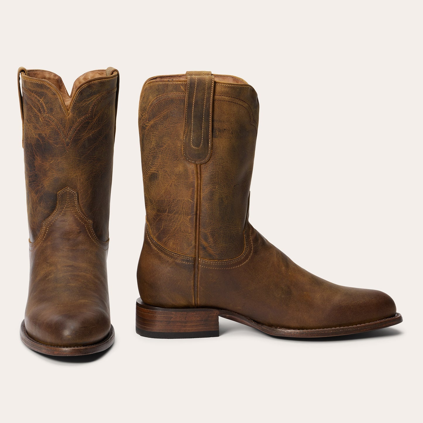 Men's Stetson Cash Roper Boots Round Toe Handcrafted Cognac