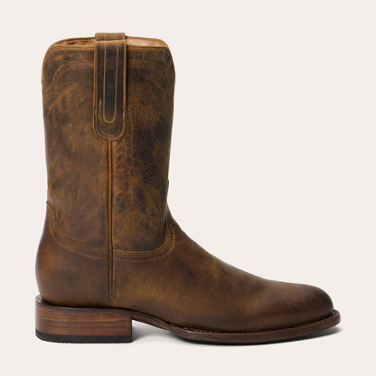 Men's Stetson Cash Roper Boots Round Toe Handcrafted Cognac