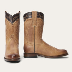 Men's Stetson Ben Leather Boots Handcrafted Round Toe Tan