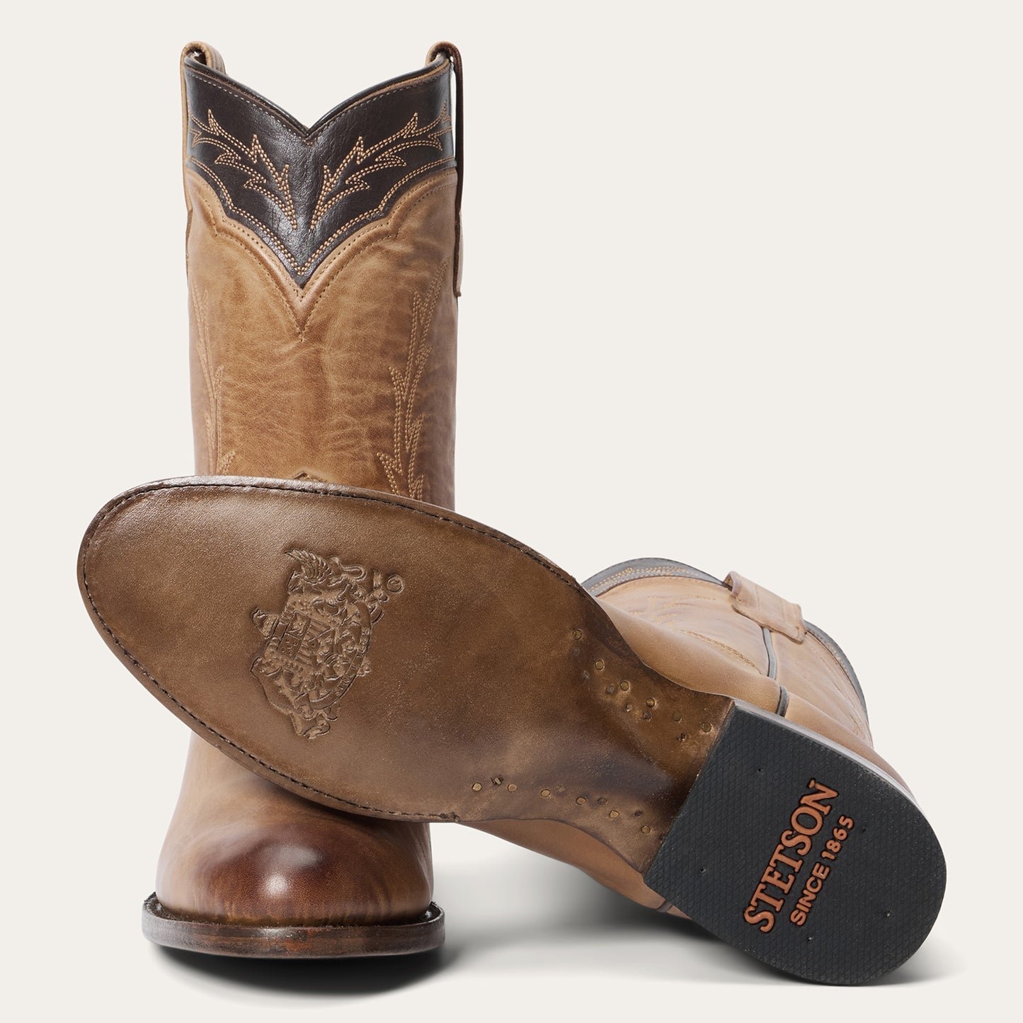 Men's Stetson Ben Leather Boots Handcrafted Round Toe Tan