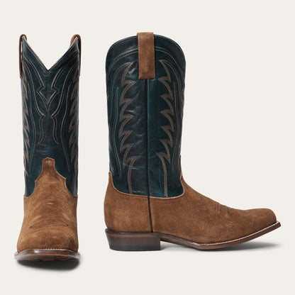 Men's Stetson Tobias Suede Boots Square Toe Handcrafted Brown