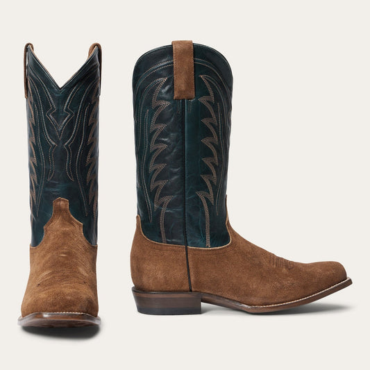 Men's Stetson Tobias Suede Boots Square Toe Handcrafted Brown