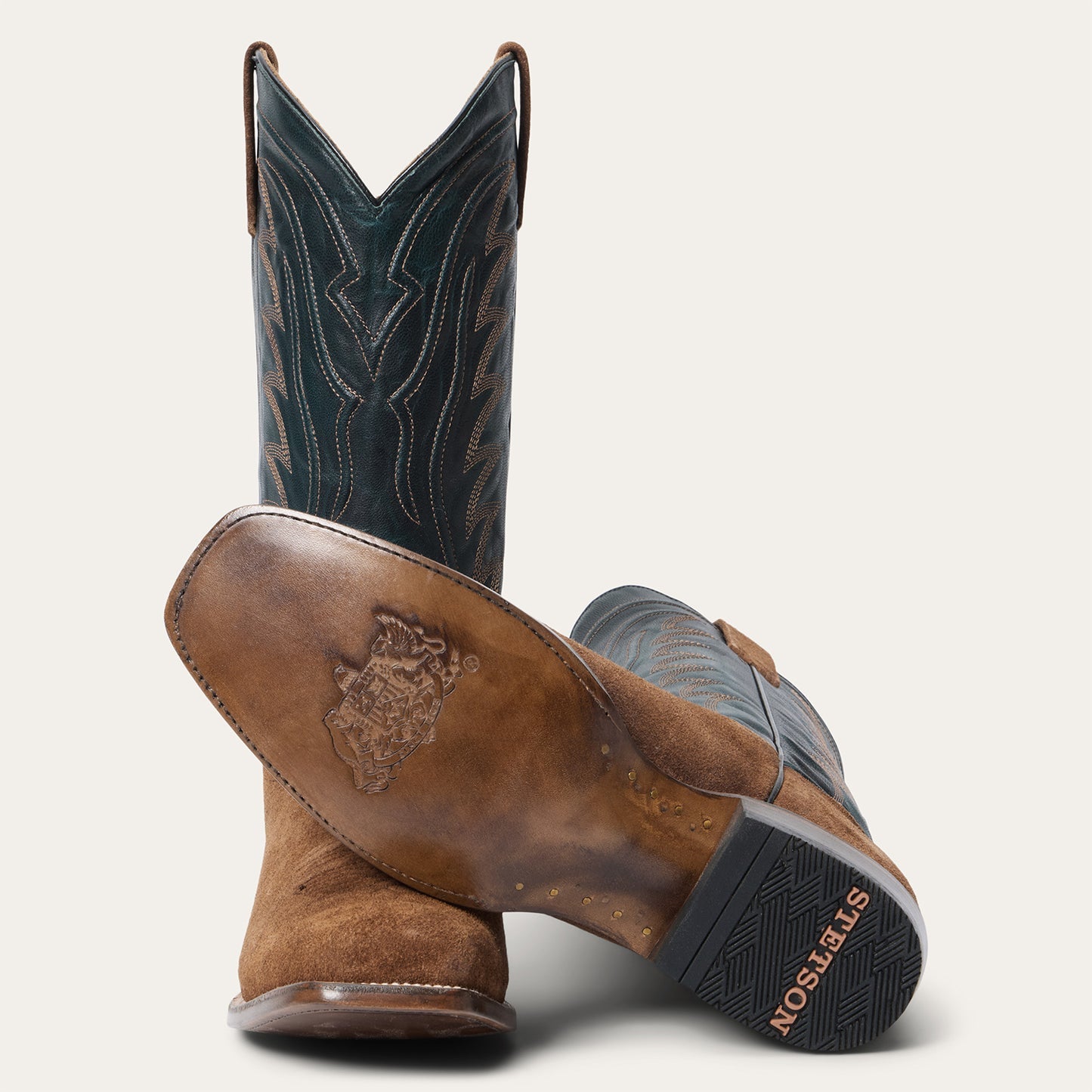 Men's Stetson Tobias Suede Boots Square Toe Handcrafted Brown