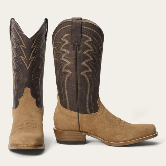 Men's Stetson Baxter handcrafted tan leather boots with square toe and 13-inch shaft