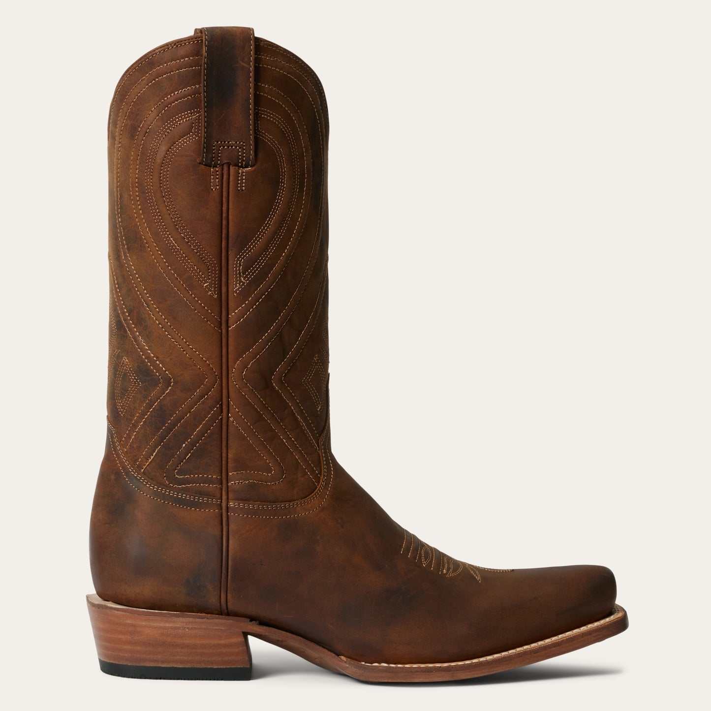 Men's Stetson Mossman Leather Boots handcrafted brown cowboy boots with corded shaft and leather heel