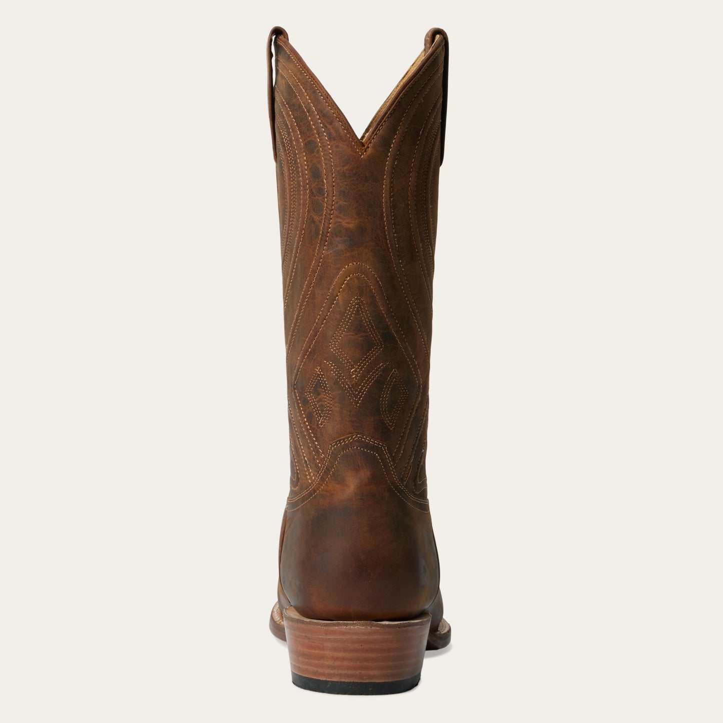 Men's Stetson Mossman handcrafted brown leather cowboy boots with corded shaft and leather heel