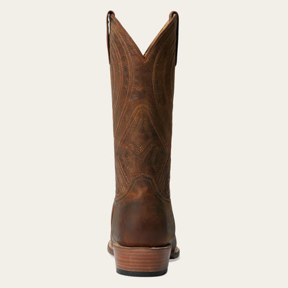 Men's Stetson Mossman handcrafted brown leather cowboy boots with corded shaft and leather heel