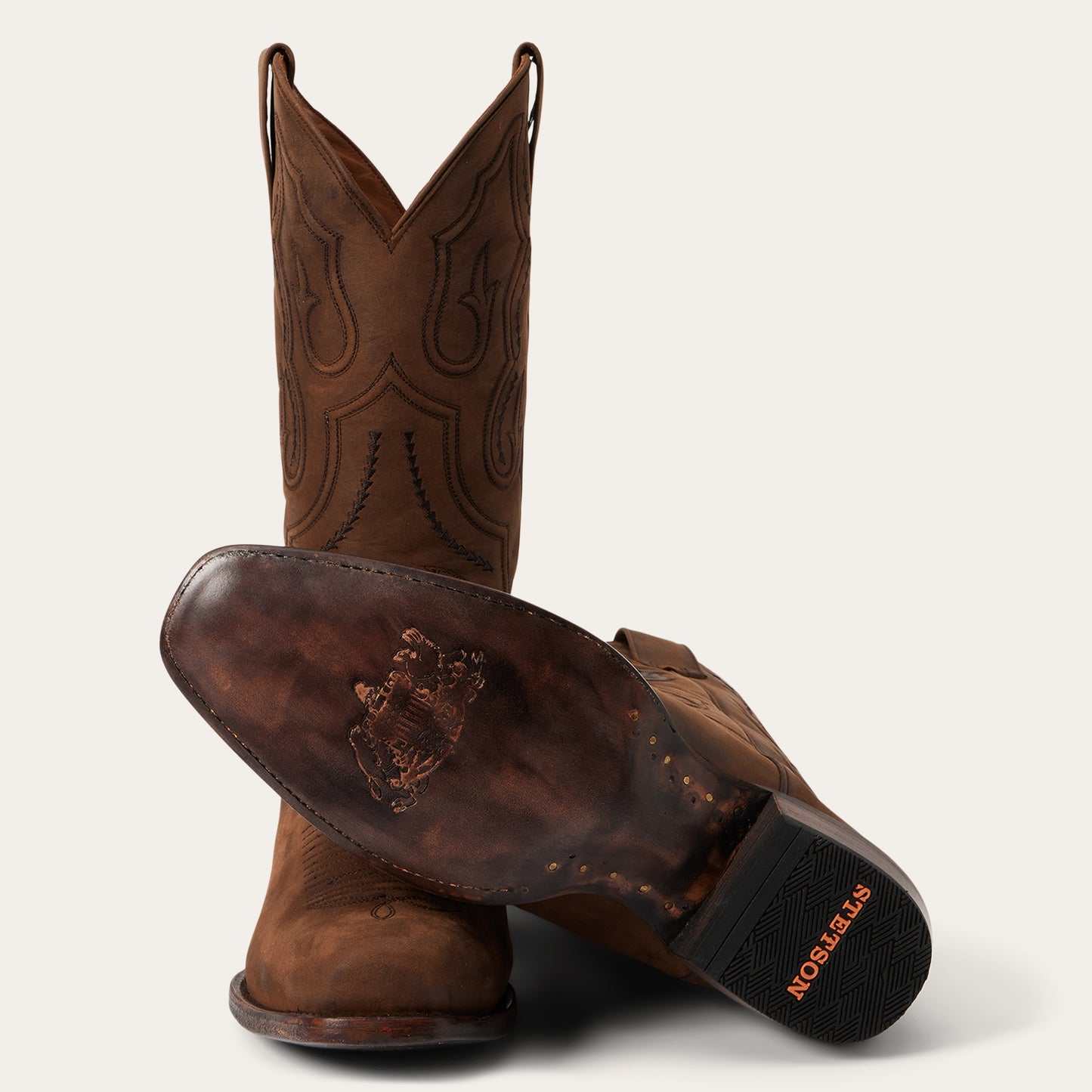 Men's Stetson Paxton Boots handcrafted brown leather with 7 toe design and 13-inch shaft