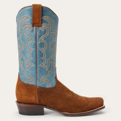 Men's Stetson Bronco Suede Boots handcrafted brown square toe cowboy boots