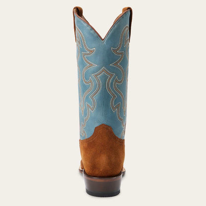 Men's Stetson Bronco Suede Boots brown handcrafted square toe cowboy boots