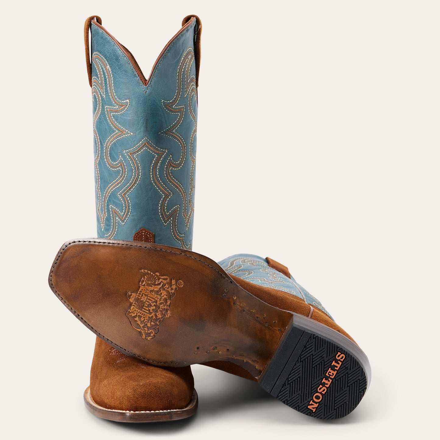 Men's Stetson Bronco Suede Boots handcrafted brown square toe cowboy boots