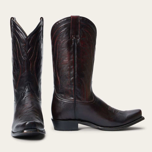 Men's Stetson Brooks Goat Boots handcrafted black cherry leather square toe cowboy boots