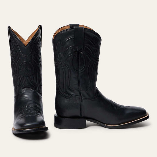 Men's Stetson Garrett Boots black square toe handcrafted leather with 11-inch shaft