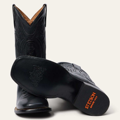 Men's Stetson Garrett Boots handcrafted black square toe leather boots with 11" shaft and leather sole