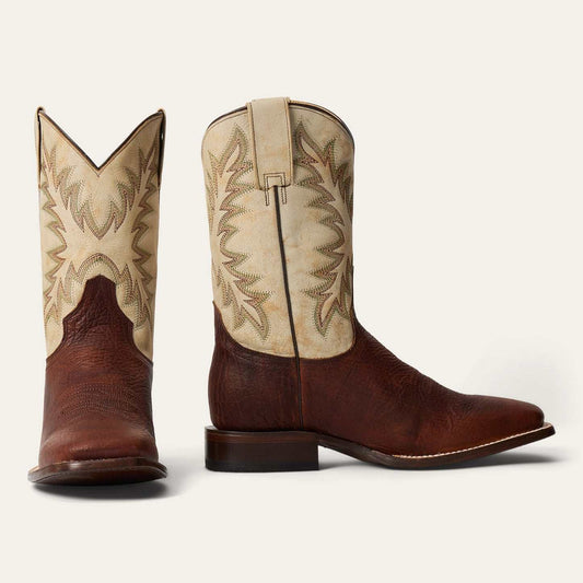 Men's Stetson Cole Boots handcrafted brown square toe leather boots with 11-inch shaft and leather sole