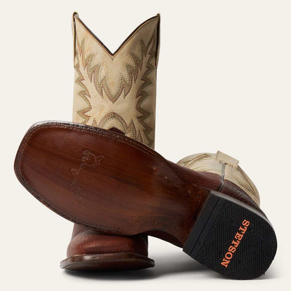 Men's Stetson Cole Boots handcrafted brown square toe with vintage cream leather shaft and leather sole
