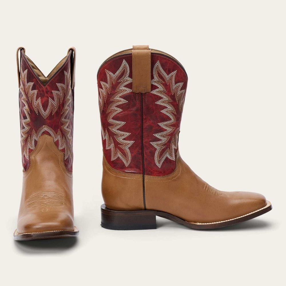 Men's Stetson Cole Boots Square Toe Handcrafted Tan