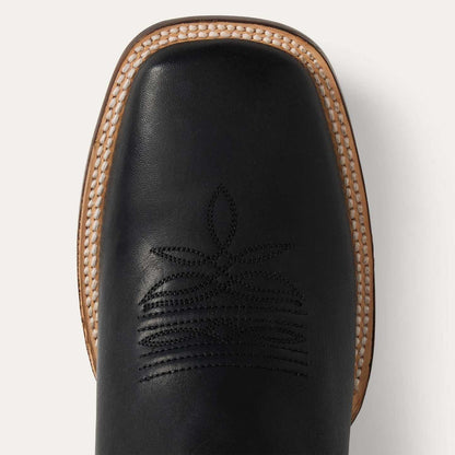 Men's Stetson Cole Boots handcrafted black leather square toe with burnish brown shaft