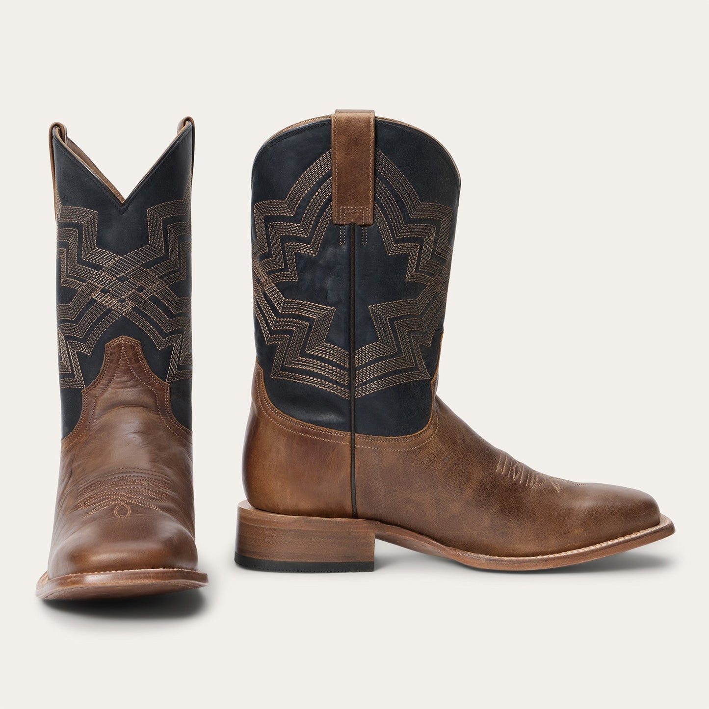 Men's Stetson Grady Leather Boots Handcrafted Square Toe Tan
