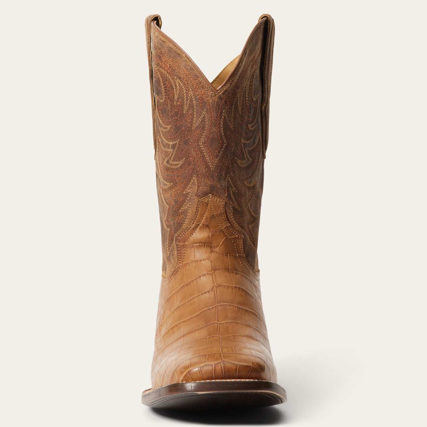 Men's Stetson Aces handcrafted square toe oiled tan alligator boots with leather shaft and premium cow lining