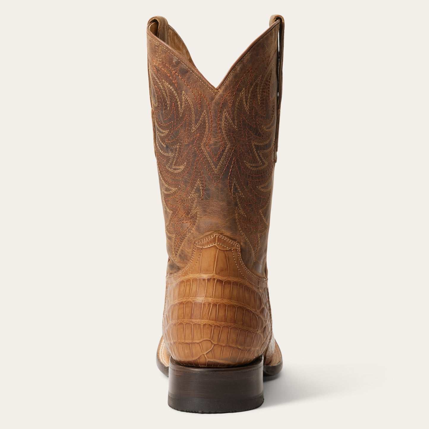 Men's Stetson Aces handcrafted oiled tan alligator boots with leather shaft and square toe