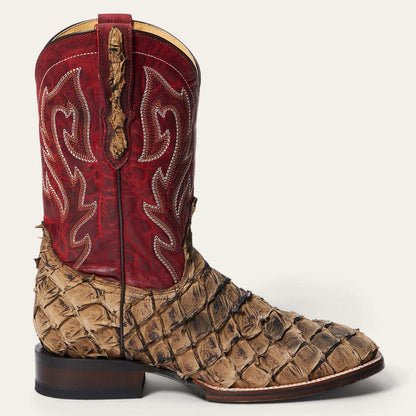 Men's Stetson Predator handcrafted brown square toe boots with Tru-X system and pirarucu vamp