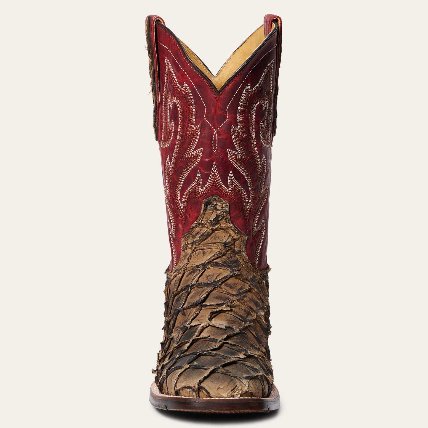 Men's Stetson Predator handcrafted brown Pirarucu leather boots with Tru-x system and square toe