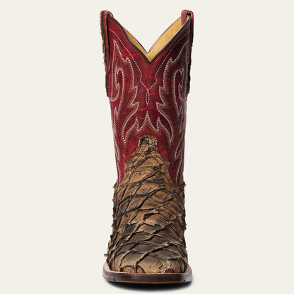 Men's Stetson Predator handcrafted brown Pirarucu leather boots with Tru-x system and square toe