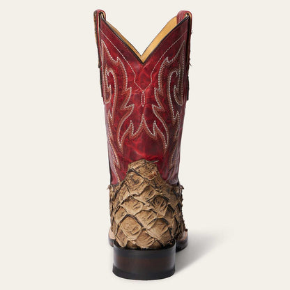 Men's Stetson Predator handcrafted brown leather boots with Pirarucu vamp and Tru-X system