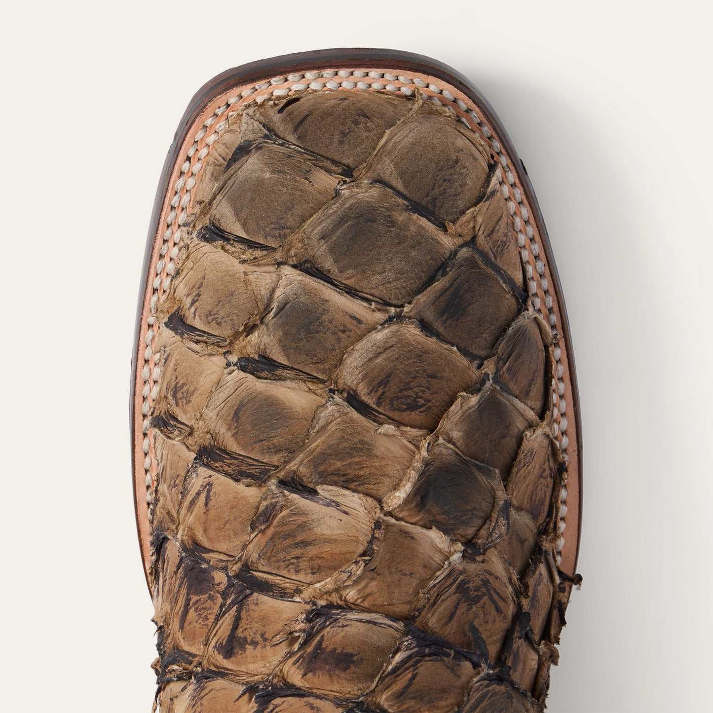 Men's Stetson Predator handcrafted brown square toe boots with Pirarucu vamp and Tru X system
