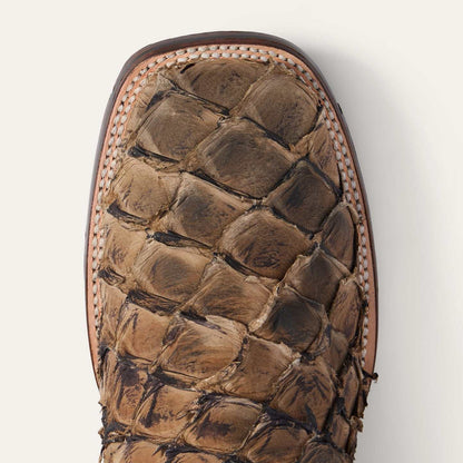Men's Stetson Predator handcrafted brown square toe boots with Pirarucu vamp and Tru X system