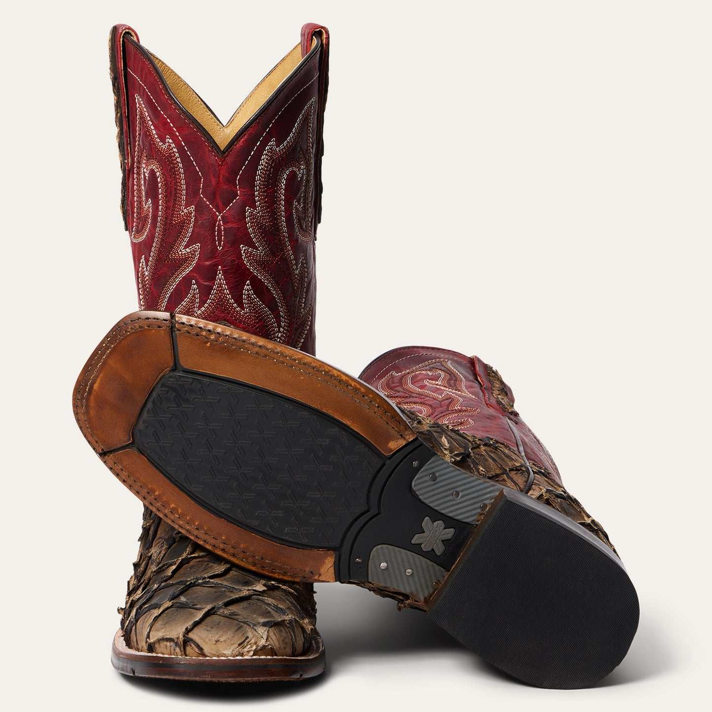 Men's Stetson Predator handcrafted brown Pirarucu leather boots with Tru-X system and 11" shaft