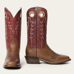 Men's Stetson Laramie Leather Boots Handcrafted Square Toe Brown