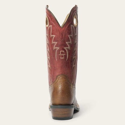Men's Stetson Laramie Leather Boots Handcrafted Square Toe Brown