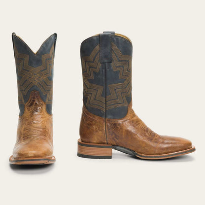Men's Stetson Goddard handcrafted brown leather boots with Tru-X system and burnished blue shaft