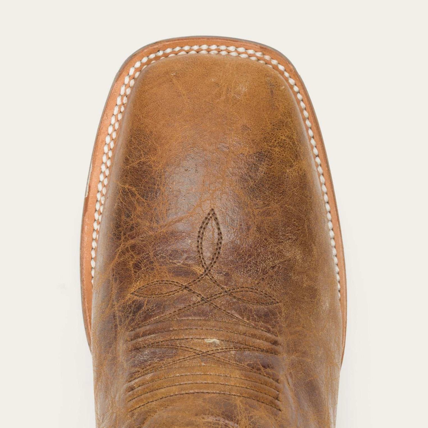 Men's Stetson Goddard handcrafted brown leather boots with waxy brown vamp and burnished blue shaft
