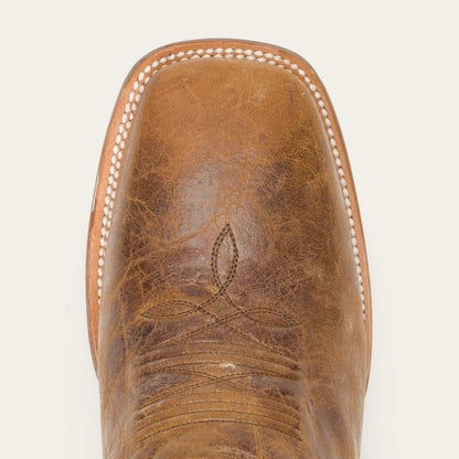 Men's Stetson Goddard handcrafted brown leather boots with waxy brown vamp and burnished blue shaft