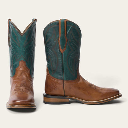 Men's Stetson Calder Leather Boots Handcrafted Square Toe Brown