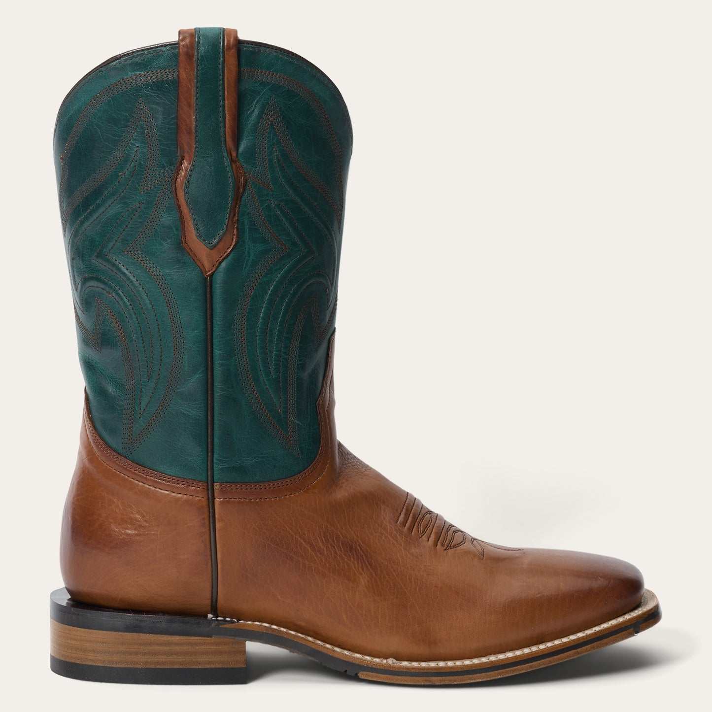 Men's Stetson Calder Leather Boots Handcrafted Square Toe Brown