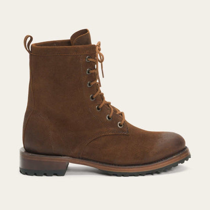 Women's Stetson Sam Suede Leather Boots brown handcrafted lace-up with stacked heel